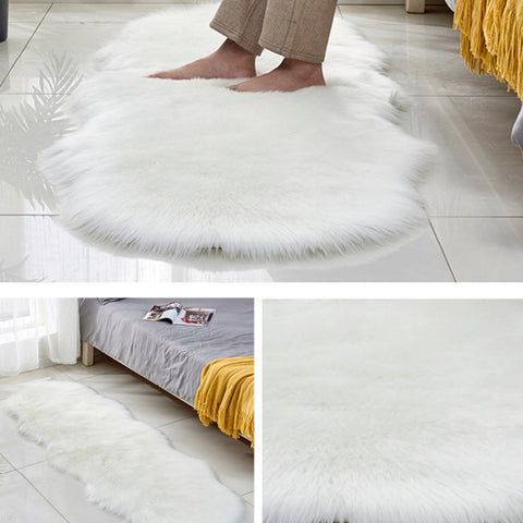 Faux Wool Leather Sofa Carpet Floor Mats Fleece Cushions Bay Window Mats, 60x180cm