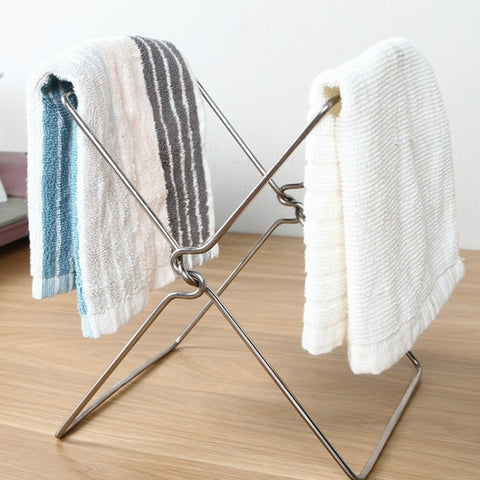 Stainless Steel Kitchen Foldable Storage Rack Plastic Bag Towel Trash Can Holder, Trash Can Holder