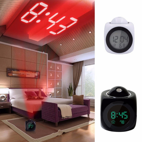 Multi-function LED Projection Alarm Clock Voice Talking Clock, White without USB cable, Black without USB cable, Black + USB cable, White + USB cable