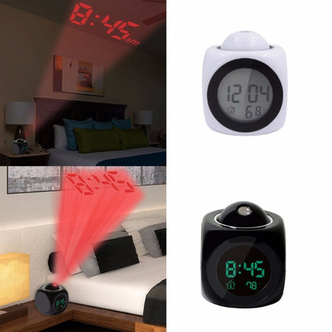 Multi-function LED Projection Alarm Clock Voice Talking Clock, White without USB cable, Black without USB cable, Black + USB cable, White + USB cable