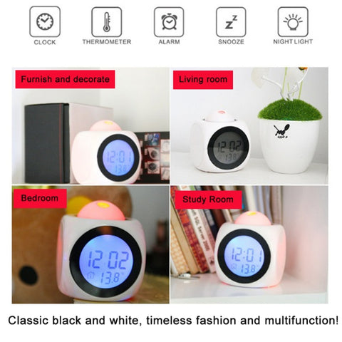 Multi-function LED Projection Alarm Clock Voice Talking Clock, White without USB cable, Black without USB cable, Black + USB cable, White + USB cable