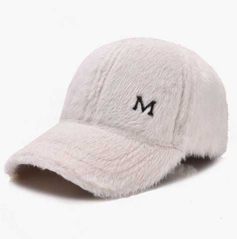 Women Autumn and Winter Thickened Rabbit Fur Plush Baseball Cap Curved Brim Warm Cap, Adjustable