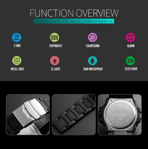 SKMEI 1452 Outdoor Sports Electronic Watch Multifunctional Waterproof Watch, Red, Blue, Black, Golden, Apricot, ArmyGreen
