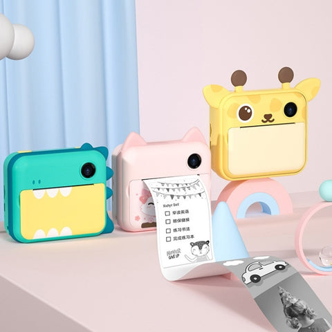 P1 No Card Children Instant Camera 1200W Front And Rear Dual-Lens Mini Print Photographic Digital Camera Toy(Green Dinosaur), Green Dinosaur No Card, Pink Cat No Card, Green Dinosaur 16GB, Pink Cat 16GB, Green Dinosaur 32GB, Pink Cat 32GB