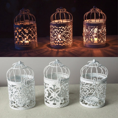 Antique Creative Bird Cage Candlestick Wrought Iron Ornaments Hollow Flower Pattern Home Decoration Crafts