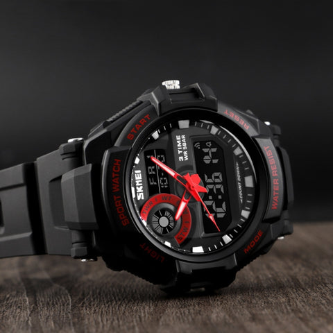 SKMEI 1357 Mens Multifunctional Sports Digital Watch Student Waterproof Watch, Red, Blue, Black