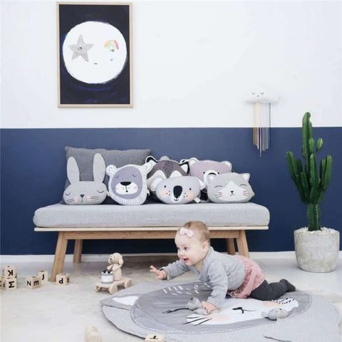 Baby Infant Play Mats Kids Crawling Carpet Floor Rug Baby Bedding Rabbit Blanket Cotton Game Pad Children Room Decor, Grey Rabbit, Fox, Koala, Lion, Deer, Sheep, Swan, Unicorn, Giraffe, Panda, Penguin, Butterfly, Tiger, Bear, Pink Rabbit