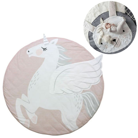 Baby Infant Play Mats Kids Crawling Carpet Floor Rug Baby Bedding Rabbit Blanket Cotton Game Pad Children Room Decor, Grey Rabbit, Fox, Koala, Lion, Deer, Sheep, Swan, Unicorn, Giraffe, Panda, Penguin, Butterfly, Tiger, Bear, Pink Rabbit
