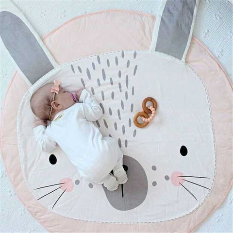 Baby Infant Play Mats Kids Crawling Carpet Floor Rug Baby Bedding Rabbit Blanket Cotton Game Pad Children Room Decor, Grey Rabbit, Fox, Koala, Lion, Deer, Sheep, Swan, Unicorn, Giraffe, Panda, Penguin, Butterfly, Tiger, Bear, Pink Rabbit