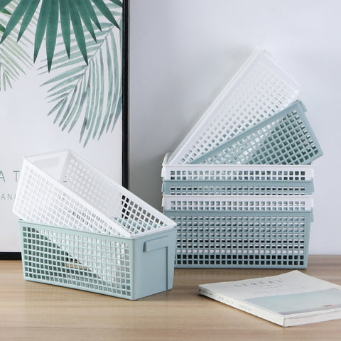 Desktop Snacks & Sundries Storage Basket Rectangular Plastic Storage Basket, Small （White）, Small （Light Green）, Large (White), Large（Llight Green）