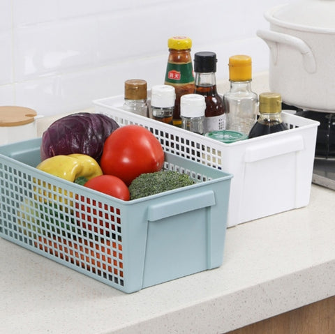 Desktop Snacks & Sundries Storage Basket Rectangular Plastic Storage Basket, Small （White）, Small （Light Green）, Large (White), Large（Llight Green）