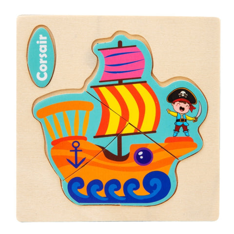 10 PCS Children Educational Animal Three-Dimensional Wooden Puzzle Toy, Panda, Tortoise, Police Car, Train, Fire Truck, Big Truck, Steamship, Owl, Cows, Rocket, Hot Air Balloon, Lion, Tiger, Elephant, Sea Lion, Crab, Aircraft, Pony, Goldfish, Bear