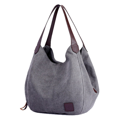 Canvas Bag Simple Wild Lady Retro Art Casual Bag Single Shoulder Bag, Lake Blue, Beige, Purple Coffee, Gray, Coffee, Black