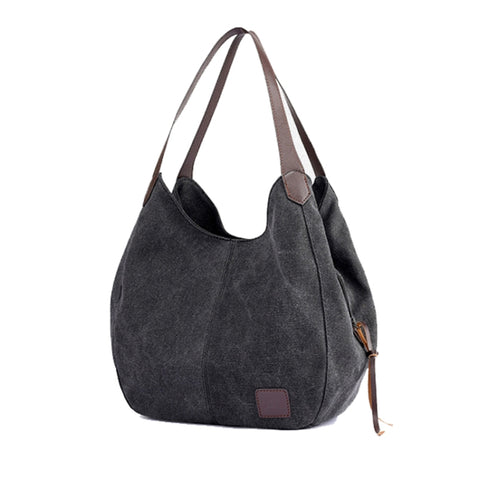 Canvas Bag Simple Wild Lady Retro Art Casual Bag Single Shoulder Bag, Lake Blue, Beige, Purple Coffee, Gray, Coffee, Black