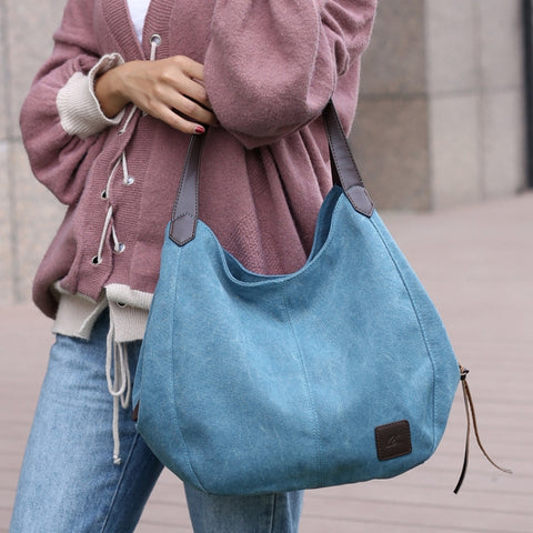 Canvas Bag Simple Wild Lady Retro Art Casual Bag Single Shoulder Bag, Lake Blue, Beige, Purple Coffee, Gray, Coffee, Black