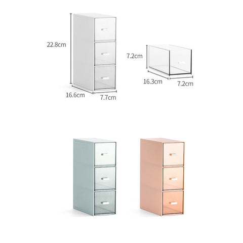 Desktop Drawer Storage Box Cosmetics Office Student Stationery Pen Dormitory Three Grid Desk Rack, Coral Powder, Ivory White, Glacier Blue