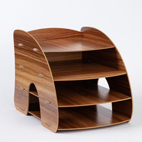 Office Supplies Curved Desktop A4 Storage Box Wooden File Rack Data Rack Shelf, Black, Oak, Sakuragi