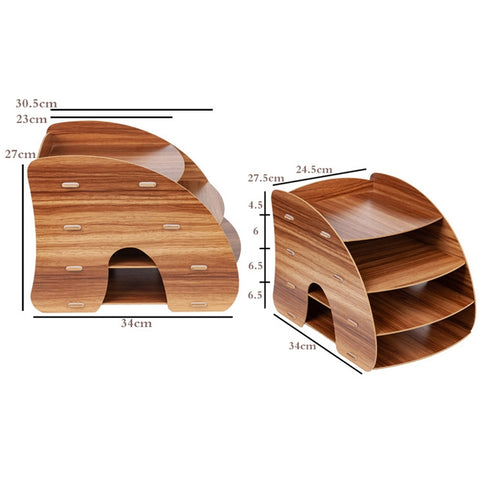Office Supplies Curved Desktop A4 Storage Box Wooden File Rack Data Rack Shelf, Black, Oak, Sakuragi