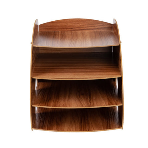 Office Supplies Curved Desktop A4 Storage Box Wooden File Rack Data Rack Shelf, Black, Oak, Sakuragi