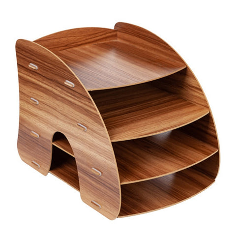 Office Supplies Curved Desktop A4 Storage Box Wooden File Rack Data Rack Shelf, Black, Oak, Sakuragi