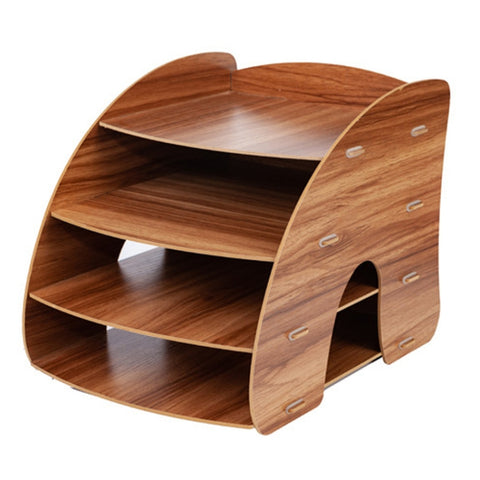 Office Supplies Curved Desktop A4 Storage Box Wooden File Rack Data Rack Shelf, Black, Oak, Sakuragi