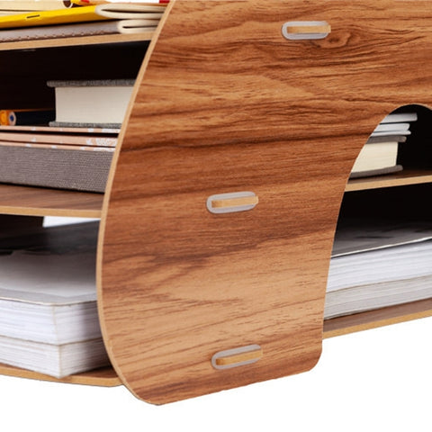Office Supplies Curved Desktop A4 Storage Box Wooden File Rack Data Rack Shelf, Black, Oak, Sakuragi