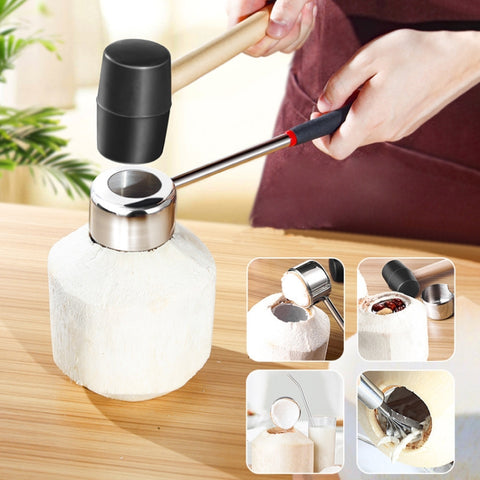 304 Stainless Steel Coconut Opener Tool Coconut Shell Shaving Tool Set, 3 in 1 Coconut Opener, 2 in 1 Coconut Opener