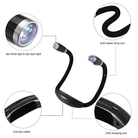 Portable U-shaped LED Flexible Handsfree Hug Neck Reading Book Lamp Torch, Black, Green, Blue, Pink
