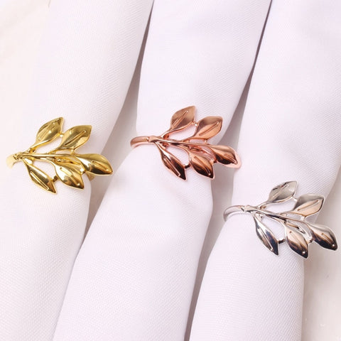 Electroplating Leaf Shape Napkin Buckle Wedding Hotel Napkin Ring, Gold, Silver, Rose Gold