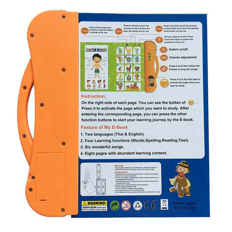 English Thai Learning Ebook Puzzle Electric Audio Book For Children, Orange, Green