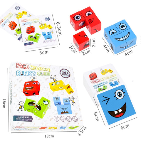 Wooden Children Puzzle Challenge Level Toy Expression Thinking Training Building Block, Large, Small
