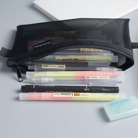 Nylon Simple Transparent Mesh Pencil Case Office School Supplies, Big Black, Big White, Big Grey, Small Black, Small White, Small Grey