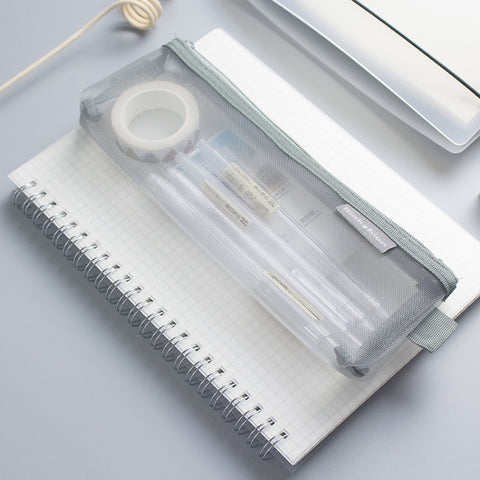 Nylon Simple Transparent Mesh Pencil Case Office School Supplies, Big Black, Big White, Big Grey, Small Black, Small White, Small Grey