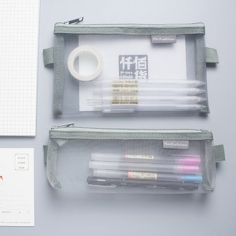 Nylon Simple Transparent Mesh Pencil Case Office School Supplies, Big Black, Big White, Big Grey, Small Black, Small White, Small Grey