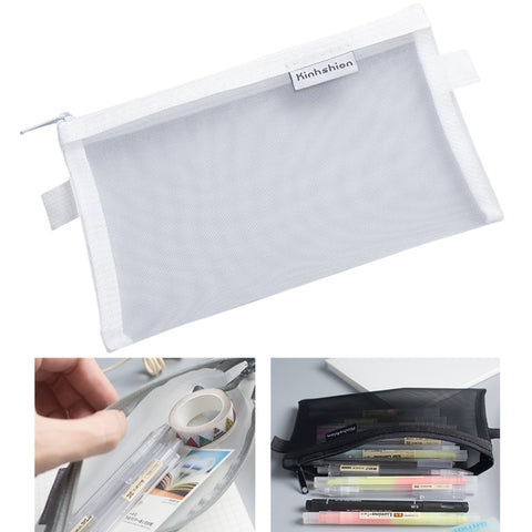 Nylon Simple Transparent Mesh Pencil Case Office School Supplies, Big Black, Big White, Big Grey, Small Black, Small White, Small Grey