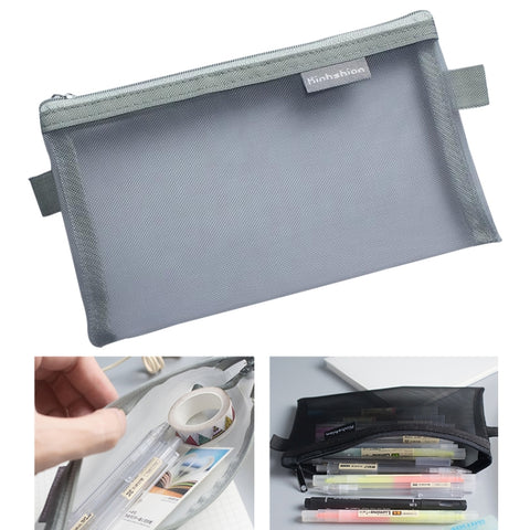Nylon Simple Transparent Mesh Pencil Case Office School Supplies, Big Black, Big White, Big Grey, Small Black, Small White, Small Grey