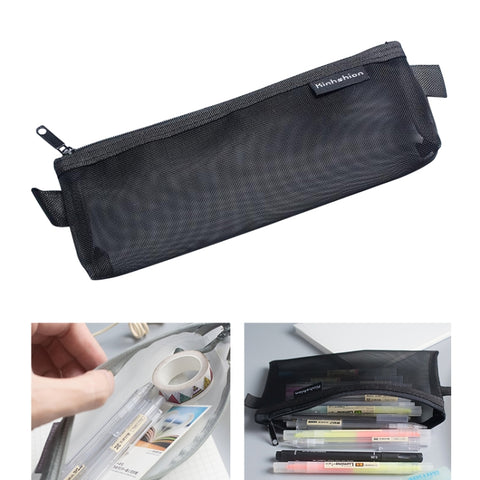Nylon Simple Transparent Mesh Pencil Case Office School Supplies, Big Black, Big White, Big Grey, Small Black, Small White, Small Grey