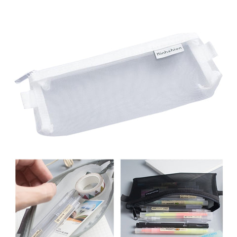 Nylon Simple Transparent Mesh Pencil Case Office School Supplies, Big Black, Big White, Big Grey, Small Black, Small White, Small Grey