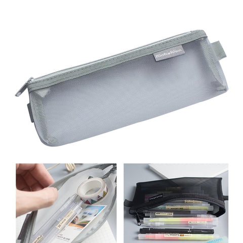 Nylon Simple Transparent Mesh Pencil Case Office School Supplies, Big Black, Big White, Big Grey, Small Black, Small White, Small Grey