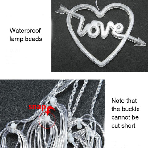 LED Heart-Shaped Decorative Lights Curtain Lights Holiday Dress String Lights, EU Plug, Warm White Light, Colorful Light