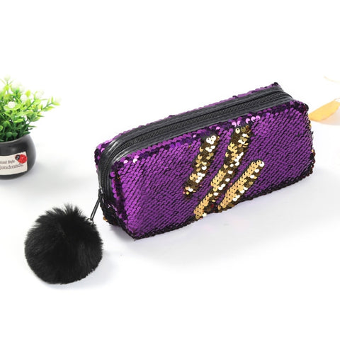 Reversible Sequin Pencil Case for Girls School Supplies Super Big Stationery Gift Magic Makeup Bag