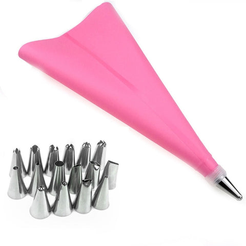 2 Sets Reusable Silicone Pastry Bag Cake Decorating Tools with 16 Nozzles Tips