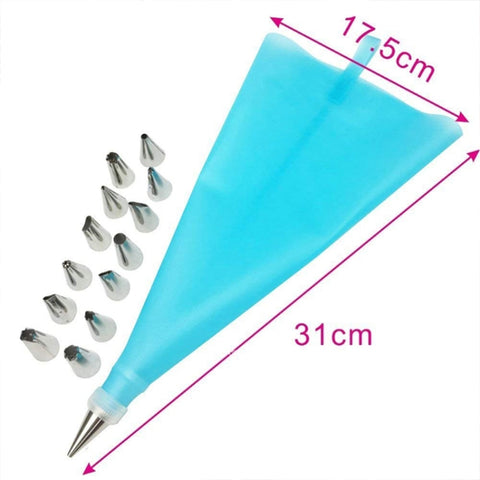2 Sets Reusable Silicone Pastry Bag Cake Decorating Tools with 16 Nozzles Tips