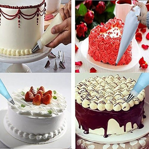 2 Sets Reusable Silicone Pastry Bag Cake Decorating Tools with 16 Nozzles Tips
