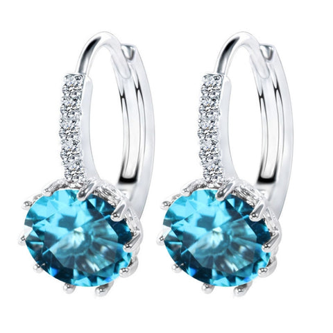 925 Sterling Silver Women Shiny Shape Micro-inserts Zircon Earrings, White, Black, Pink, Red, Water Blue