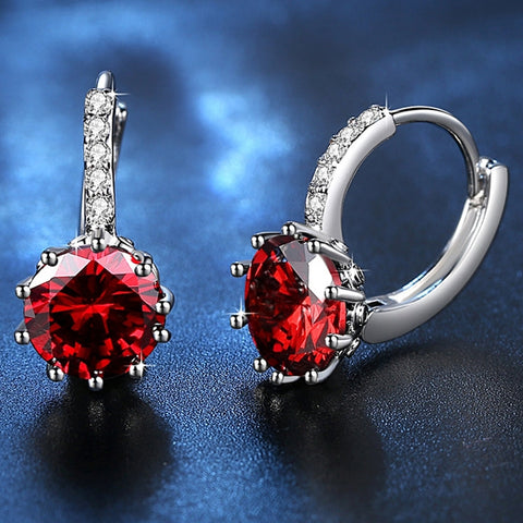 925 Sterling Silver Women Shiny Shape Micro-inserts Zircon Earrings, White, Black, Pink, Red, Water Blue