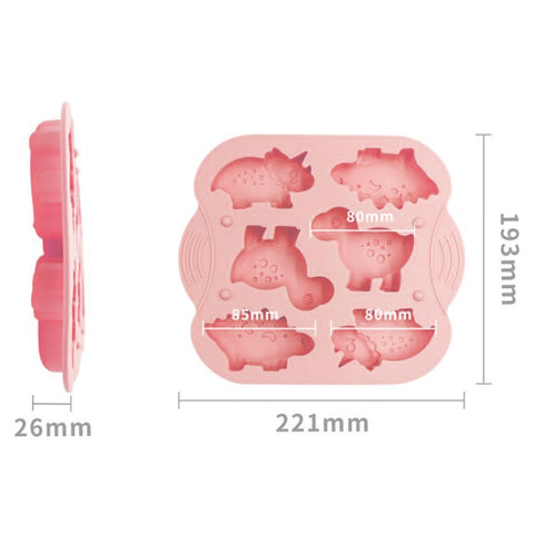 DIY 6 Grid Silicone Dinosaur Cake Mold Baby Food Supplement Mold Baking Tools, Pink, Light Green