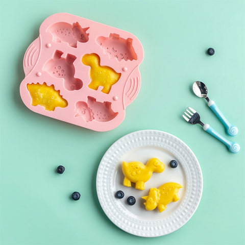 DIY 6 Grid Silicone Dinosaur Cake Mold Baby Food Supplement Mold Baking Tools, Pink, Light Green