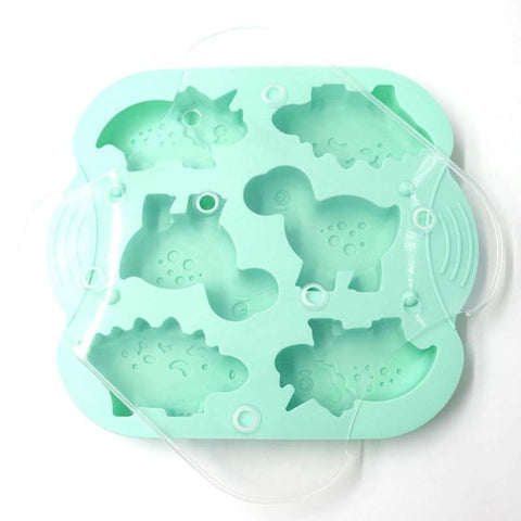 DIY 6 Grid Silicone Dinosaur Cake Mold Baby Food Supplement Mold Baking Tools, Pink, Light Green