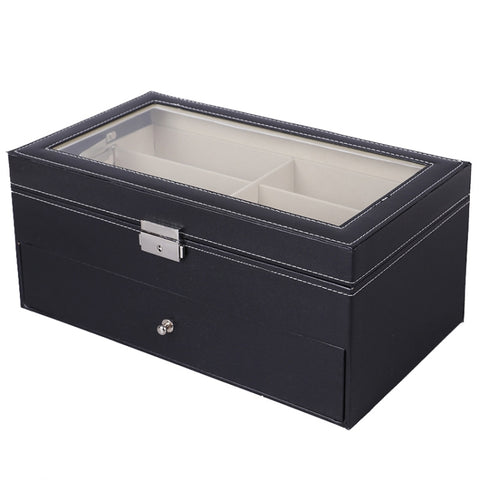 PU Leather Double-Layer Glasses Case Sunglasses Storage Display Box, Size: 33.5x19.5x15.5 cm